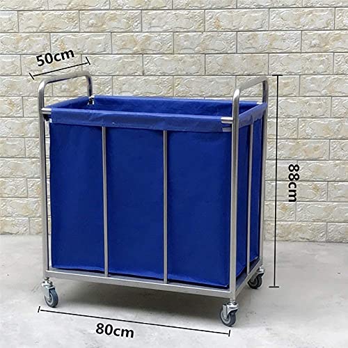 ZQH Carretilla de Compras Coche Sobre Ruedas Blue Heavy Duty Hotel Rolling Lavandería Clasificador Carrito de Alenamiento en Ruedas Corrector de Corrector de Vestíbulo Portátil con Bolso Extraíble