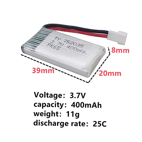 ZYGY 5PCS 3.7V 400mAh Lipo Batería y 5en1 Cargador para H99W JJRC H31 H6C H98 AT-96 TR-C385 TR-P51 TR-F22 RC Quadcopter repuestos(Rojo)