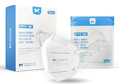 10 Mascarillas FFP3 Homologadas de Certificación CE, Mascarilla sin Válvula de 5 Capas, Máscara Contra de Polvo y Partículas, Mascarilla de Protección Personal con Filtros de Calidad BFE≥98, 10 Piezas