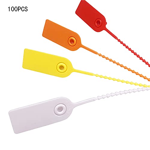 100 piezas Bridas de Plástico, Bridas Multicolores, Etiquetas para Bridas, Brida de Cable Multicolor Etiquetas, Botones Anti-falsificación para Confección y Logística (5 colores)