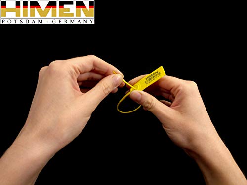 100x SELLOS de plástico con incrustaciones de metal por HIMEN | numerados consecutivamente | con CÓDIGO DE BARRAS | Longitud 230 mm | MPS-230C | Siglios | amarillo