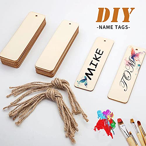 12 marcadores de madera en blanco sin terminar DIY de madera para colgar etiquetas de madera con agujeros y cuerdas para leer la Biblia DIY boda fiesta de cumpleaños decoración hecha a mano