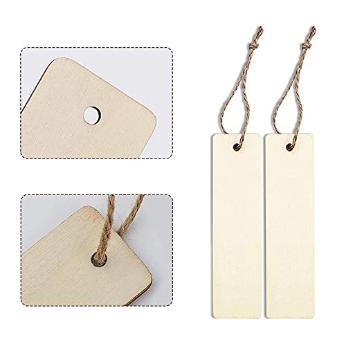 12 marcadores de madera en blanco sin terminar DIY de madera para colgar etiquetas de madera con agujeros y cuerdas para leer la Biblia DIY boda fiesta de cumpleaños decoración hecha a mano