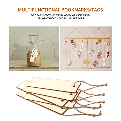 12 marcadores de madera en blanco sin terminar DIY de madera para colgar etiquetas de madera con agujeros y cuerdas para leer la Biblia DIY boda fiesta de cumpleaños decoración hecha a mano