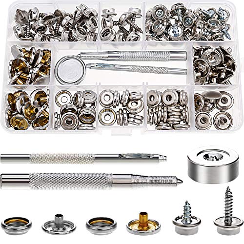 150 Piezas de Corchete de Presión Tornillo Herramienta de Kit de Presión de Lona, Botones de Presión de Metal para Bote Cubierta Mueble (Grado marina, 3/ 8 Pulgadas Zócalo, 5/ 8 Pulgadas Tornillo)