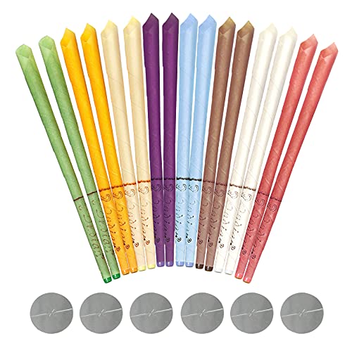 16 velas para los oídos, Removedor de cera para oídos con 6 discos protectores,cera abeja para eliminar el cerumen, relajación y limpieza(8 colores)