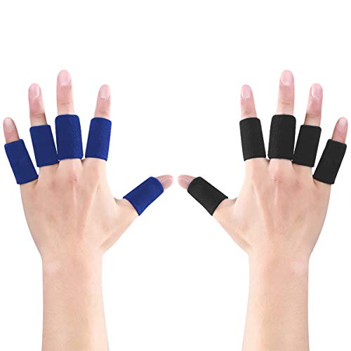 20 piezas Mangas para los dedos Elásticos Protectores de compresión para la artritis Banda elástica transpirable para montañismo, Correr, Baloncesto, Voleibol, Ciclismo(10 Azul,10 Negro)