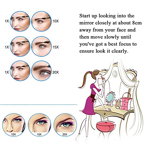 20X Espejo de Aumento con 3 ventosas de Montaje - 15cm - Uso para Espejo de Maquillaje - Depilación de Cejas - Pinzas - Eliminación de Puntos Negros y Manchas Viajes y hogar