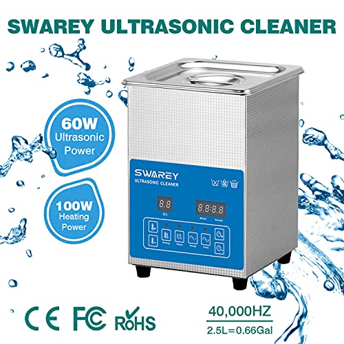 2.5L Limpiador Ultrasónico Profesional 100W 40KHz Máquina de Ultrasonido Temporizador & Calentador para Gafas, Relojes, Joyas, Dentaduras Postizas,Accesorio industrial etc.