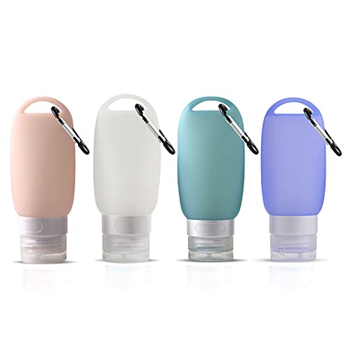 4 Piezas Botellas de Viaje 60 ml, Botellas de Silicona Rellenables Portatiles Botella de Viaje de Silicona a Prueba de Fugas Botellas Vacías Contenedores para Desinfectante de Manos Champú Loción