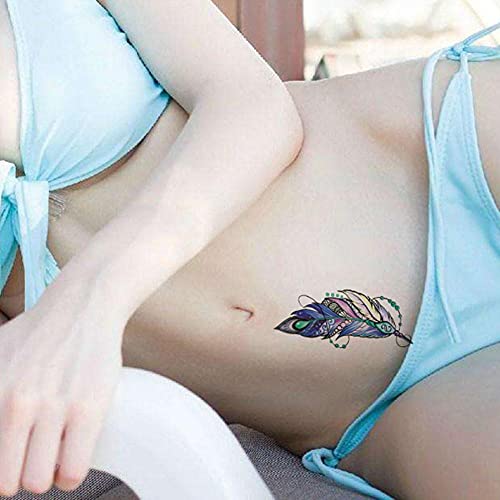 5 Hojas De Sección De Cesárea Color Pluma Tatuaje Pegatinas Impermeable Mujer Realista Tótem Cicatriz Tatuaje Pegatinas