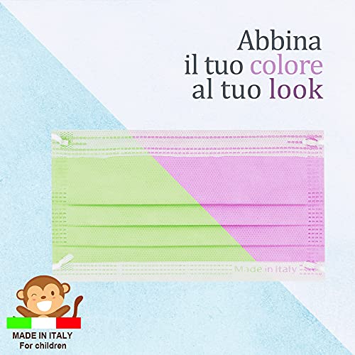 50 Piezas Mascarillas Homologadas Niños BFE≥98%, Mascarilla Infantil Colores Made In Italy, Mascarillas para Niños Tipo IIR y Certificadas CE, Transpirables y Cómodas (N14)