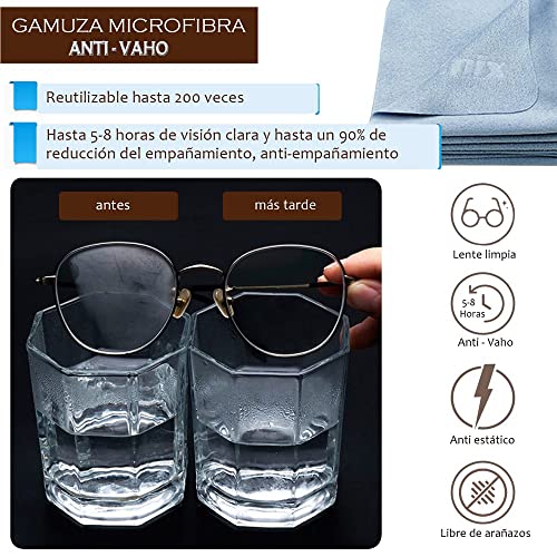 5X Paño antivaho para Gafas, CuOmix Gamuza Premium Microfibra, Toallitas empañado 5-8 Horas de Efecto y 200 Usos - Sin Líquidos Adicionales - Libre de P.F.O.A. - 15x 17cm, Paquete de 5