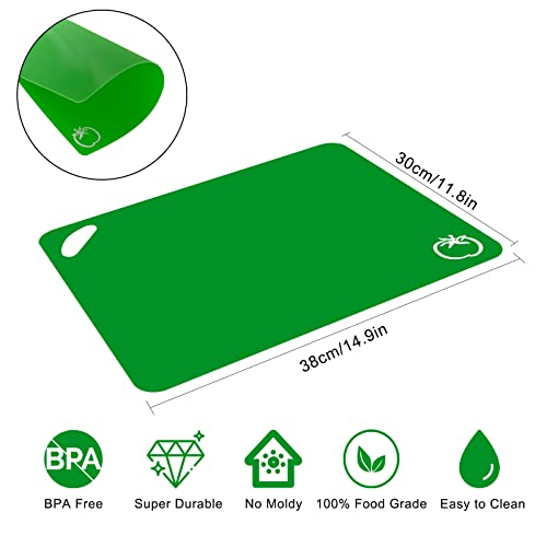 6 Piezas Tabla de Cortar Flexible, Tabla de Cortar de Plástico, Juego de Tabla de Cortar con 1 Mantel Individual de Silicona, Tabla de Cortar Antideslizante para Pescado/Verduras/Frutas/Carne/Pan