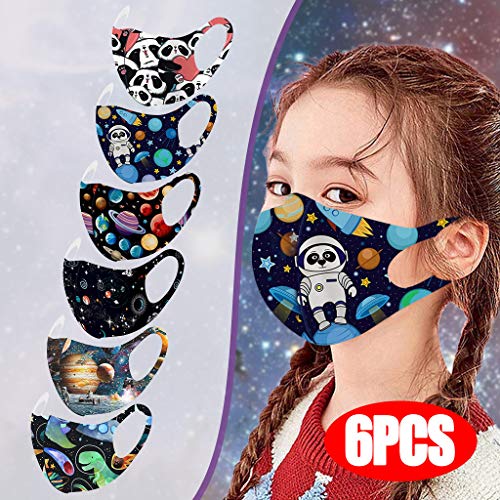 6pcs Niños Ajustable Earloop a Prueba De Viento Reutilizable Lavable Espacio Impreso Más_ca_RAS Faciales Que Cubren El Pañuelo, Mas_ca_Rilla Faciales De Seda De Hielo para Niños