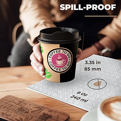 80 Vasos Desechables de Café Para Llevar - Vasos Carton 240 ml 8 Onzas con Tapas para Servir el Café, el Té, Bebidas Calientes y Frías