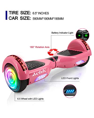 ACBK - Hoverboard Patinete Eléctrico Autoequilibrio con Ruedas de 6.5" (Altavoces Bluetooth + Ruedas Led integradas + Bolsa Transporte) Velocidad máxima: 10-12 km/h - Autonomía 10-12 km (Rosa)