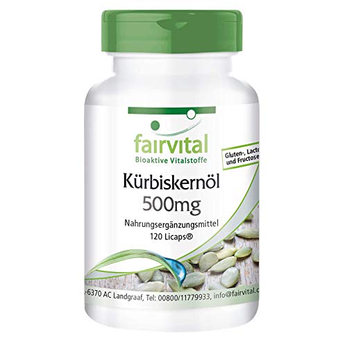 Aceite de Semilla de Calabaza 500mg - Prensado en frío - VEGANO - Dosis elevada - 120 Cápsulas - Calidad Alemana