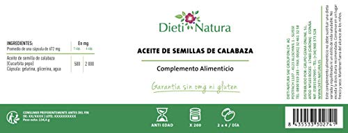 Aceite de Semillas de Calabaza 200 cápsulas de Dieti Natura. Confort urinario masculino [Fabricado en Francia][Garantía Sin OGM ni Gluten] (Bote de 200 cápsulas)