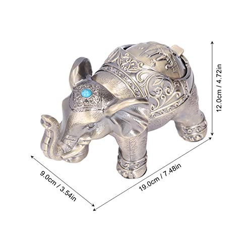 Agatige Cenicero de Metal Elefante, cenicero Decorativo de Elefante de pie con Sello de Tapa Cenicero de Elefante Vintage para Hombres Mujeres Adornos artesanales