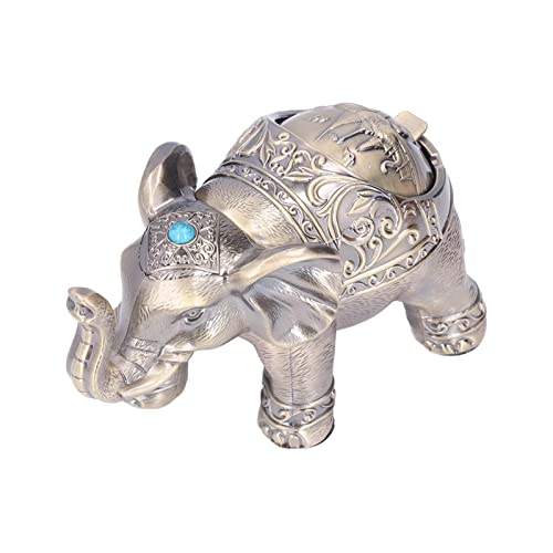 Agatige Cenicero de Metal Elefante, cenicero Decorativo de Elefante de pie con Sello de Tapa Cenicero de Elefante Vintage para Hombres Mujeres Adornos artesanales