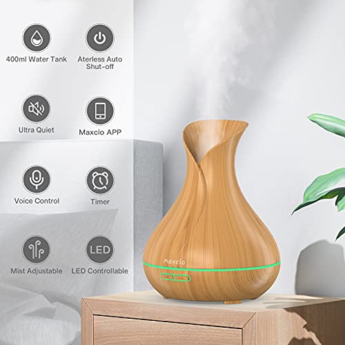 Alexa Humidificadores Aceites Esenciales, Maxcio WiFi Difusor Aromaterapia 7-Color Humidificador Ultrasónico con 2 Modos de Niebla, Temporizador Compatible con Alexa/Google Home