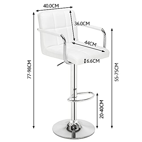 ALightUp Juego de 2 taburetes de Barra de Cocina Ajustables en Altura, Silla Alta con Respaldo y reposapiés, apoyabrazos giratorios de 360 ​​°, Base cromada para Barra, mostrador de Sala de Estar