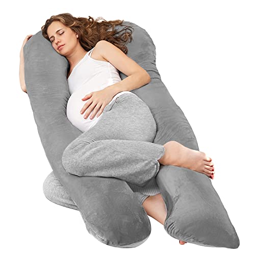 Almohada de Embarazo,Nuliie Almohada de Cuerpo Completo en Forma de U,Almohada de Embarazo para Dormir,Soporte de Almohada de Maternidad de 55 Pulgadas para Espalda y Caderas,con Funda Lavable
