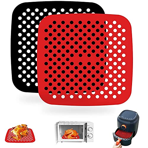 Almohadilla de freidora de Aire, 8.5inch Revestimientos de Silicona Antiadherentes Reutilizables, Accesorios para Freidoras sin Aceite, Cuadrada Alfombrillas para Cesta freidora - 2 Piezas