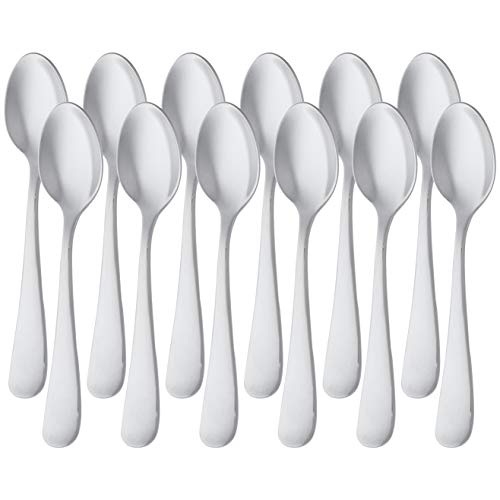 Amazon Basics - Juego de 12 cucharillas de café de acero inoxidable con borde redondeado