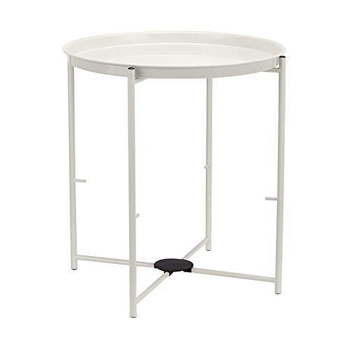 Amazon Basics - Mesa redonda con capacidad de almacenamiento en blanco (Light Cream) con tejido gris jaspeado