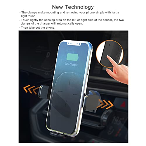 Amazon Brand - Eono C3 Cargador inalámbrico Coche con Sensor electromagnético, Qi-Certified 15W MAX Carga rápida Soporte móvil Coche Carga inalambrica Compatible con iPhone13/Samsung/Huawei(Negro)