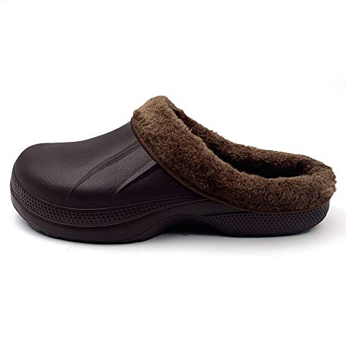 AMOJI Zuecos con Forro de Invierno Zapatos de jardín de Piel Forro de Lana Forro de Ferry Zapatillas Zapatos de casa cálidos Habitación Forro borroso Hombres Mujeres Marrón 1534 Talla 42 EU