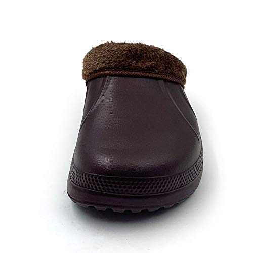 AMOJI Zuecos con Forro de Invierno Zapatos de jardín de Piel Forro de Lana Forro de Ferry Zapatillas Zapatos de casa cálidos Habitación Forro borroso Hombres Mujeres Marrón 1534 Talla 42 EU