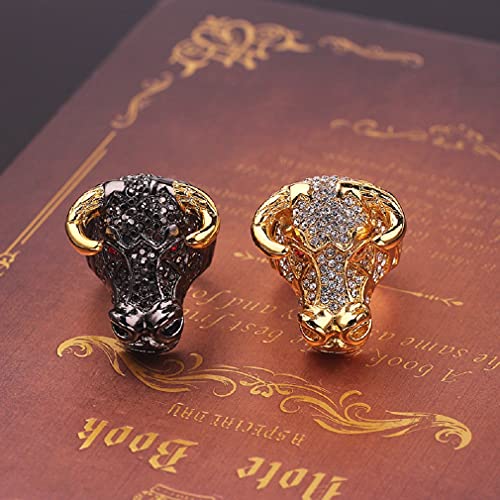 Anillo de cabeza de toro con circonitas para hombre, anillo de calavera con ojos rojos, anillo de cuerno con cabeza de toro de cristal, anillo de motorista con tronco de toro, Metal no noble.,