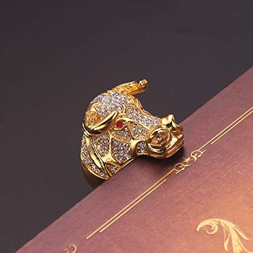 Anillo de cabeza de toro con circonitas para hombre, anillo de calavera con ojos rojos, anillo de cuerno con cabeza de toro de cristal, anillo de motorista con tronco de toro, Metal no noble.,