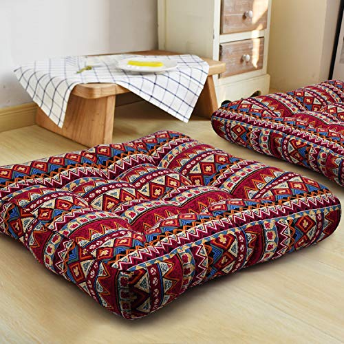 ANTJUMPER - Cojín grande cuadrado para suelo, cojín de meditación Boho grande con mandala, cojín redondo de asiento de la India, para sala de estar, lectura, cuarto de bebé, 60 x 22 cm, color rojo