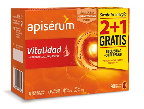 Apisérum Pack Vitalidad Cápsulas - 3 meses de tratamiento - Jalea Real con Vitamina C - Multivitamínico - Vitaminas A,C,D,E,H y grupo B Ayuda a reforzar el sistema inmunitario*