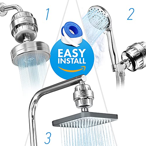 AquaHomeGroup Filtro de Agua para la Ducha de 15 Etapas con Vitamina C - Filtro para Ducha Alta Presion para Eliminar Cloro y Fluoruro - 2 Cartuchos incluidos - Filtro Ducha Antical