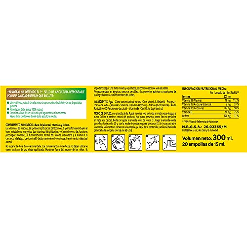 Arkopharma Arkoreal Jalea Real Vitaminada 500mg 20 Ampollas, Refuerzo De Energía Y Defensas, Con Vitaminas Y Fósforo, Jalea Real Premium 100% Natural, Complemento Alimenticio
