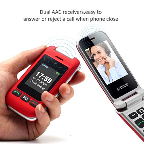artfone Flip Teléfono Móvil para Personas Mayores con Teclas Grandes con Pantalla de 2.4 Pulgadas | Fácil de Usar para Ancianos | MMS | SOS Botón | Cámara - Rojo