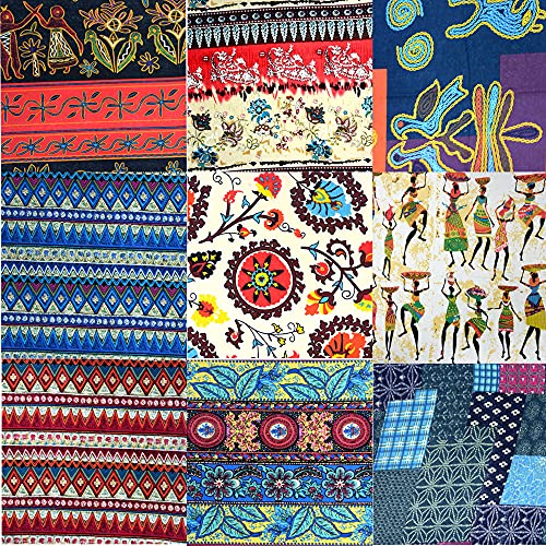 ASNOMY Telas Patchwork, 10 Piezas Tela Algodon, Tejido de algodón y lino para Manualidades, Tela de Algodón de Dibujos Animados Se Utiliza para Coser DIY Manualidades, 45cm x 55cm (Estilo Bohemio)