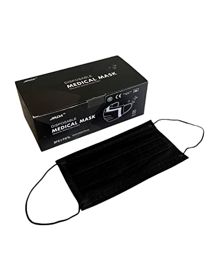 ASTORMEDIC | Mascarilla Quirúrgica Negra IIR [50 unidades] Jiada- Homologada CE - para Adulto. Mascarillas de uso Médico. 3 Capas. Alta Eficiencia filtración Bacteriana. Color Negro.