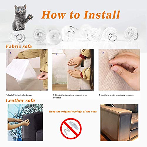 Auxsoul 6 Piezas Protector de Mueble de Gato,Rascador de Gato Transparente Protector Anti-Arañazo para Mueble con 30 Chincheta Giratoria Alfombra rascadora para gato para Mueble Puerta Pared de Madera