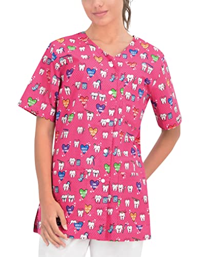 B-well Carina Casacas Sanitarias Mujer Manga Corta con Botones a presión y Cuello en Y para Mujeres Dientes XL