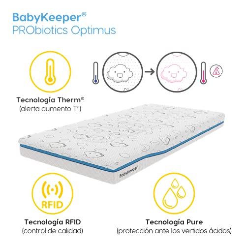 BabyKeeper | Colchón de Cuna PROBiotic | Previene la Muerte súbita | Tecnología Auto Higienizante | Avisa de la Fiebre | Previene la plagiocefalia (Optimus 60x120)