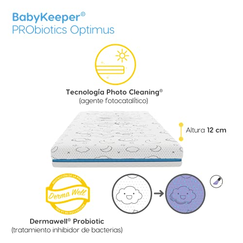 BabyKeeper | Colchón de Cuna PROBiotic | Previene la Muerte súbita | Tecnología Auto Higienizante | Avisa de la Fiebre | Previene la plagiocefalia (Optimus 60x120)