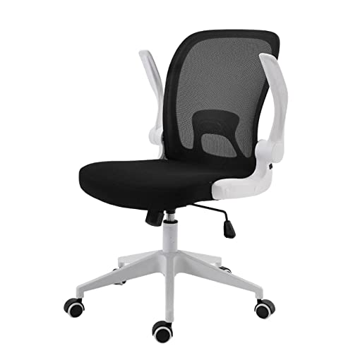 BAIRES4 - Silla Plegable para Escritorio y Oficina Cómoda Ergonomica con Brazos Abatibles Soporte Lumbar y Cojin Resistente - (Blanco)