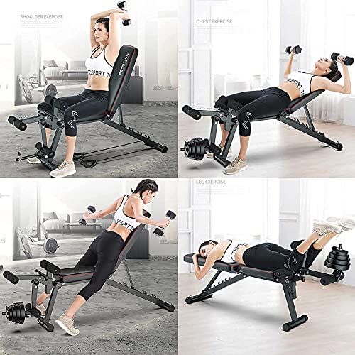 Banco de Pesas ajustable, Banco Abdominales Multifuncion Banco Fitness, Banco Musculacion con Inclinación de Declinación Plana, Banco Pesas Gimnasio en casa