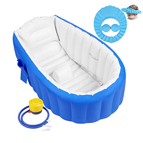 Bañera Hinchable Bebe Bañera Inflable Bebe Bañeras Hinchables Bebe Bañera Hinchable para Ducha con Bomba de Aire y Gorro de Ducha para Bebés, Recién Nacidos, Niños y Niñas